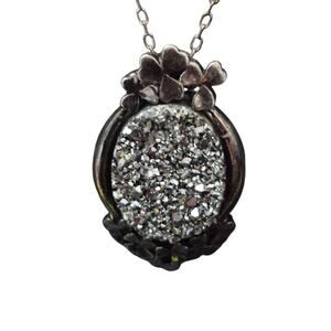 925 Silver Ireland Clover Necklace Chain Silver Color  Druzy Quartz Hallmark